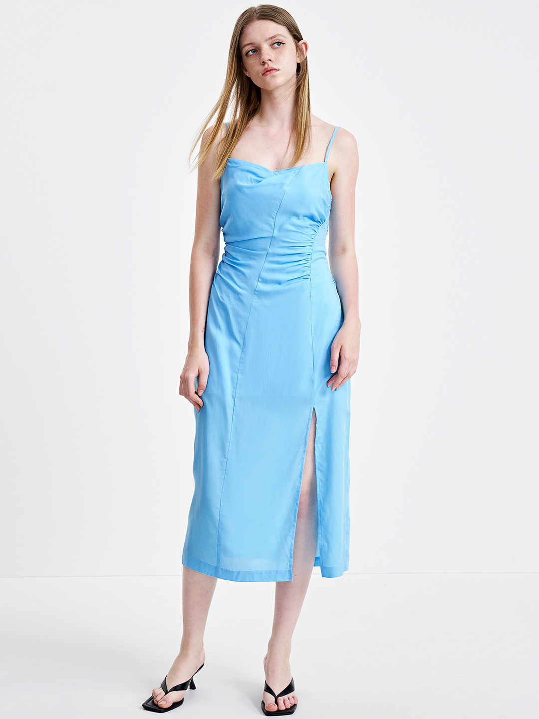 Urban Revivo Ruched Front Slit Sheath Midi Dress