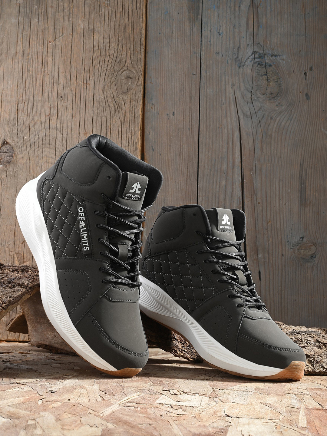 OFF LIMITS Men Textured Mid Top Lightweight Contrast Sole Sneakers