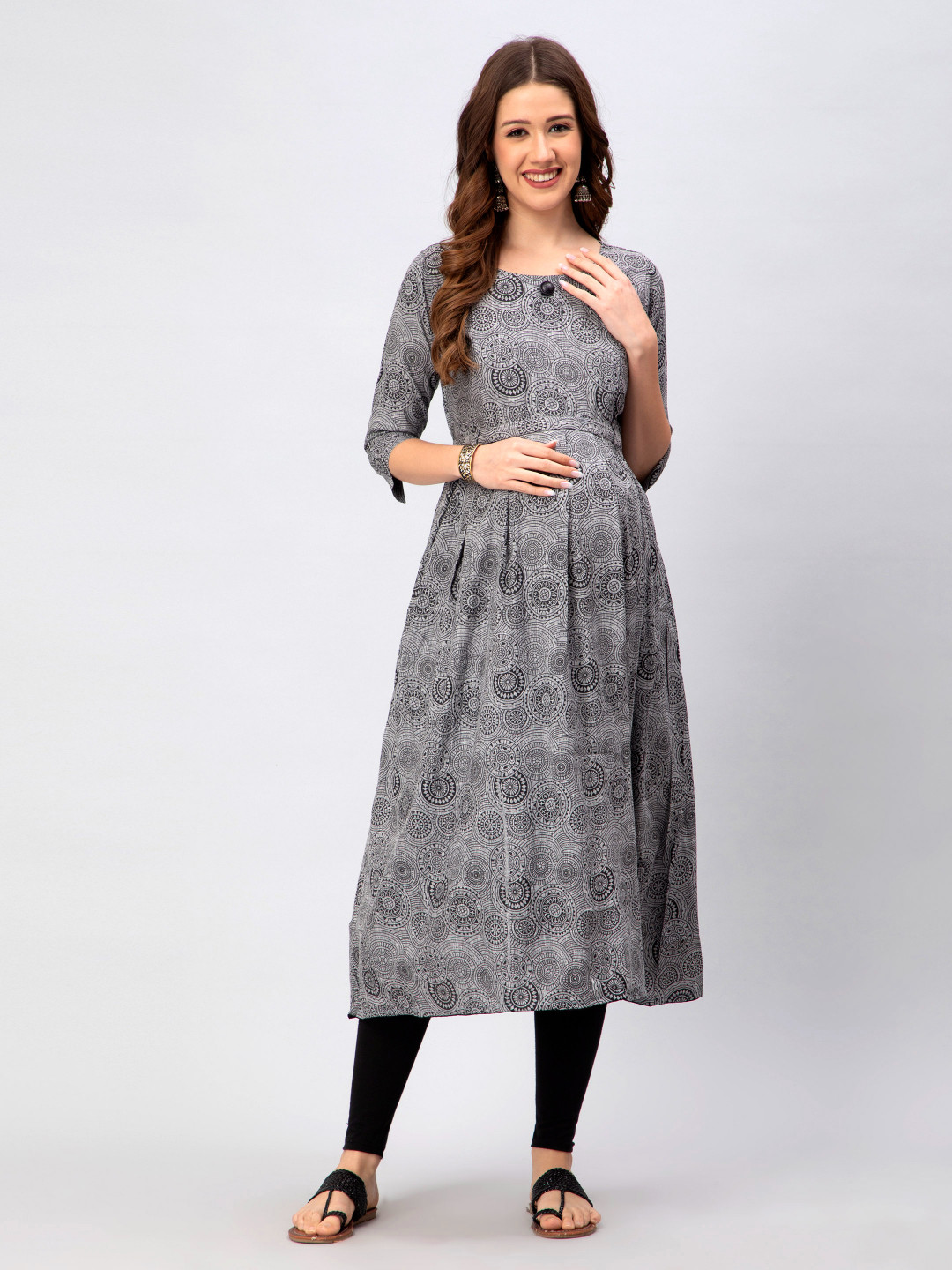 CEE-18 Floral Printed Pleated Cotton Maternity Feeding Kurta