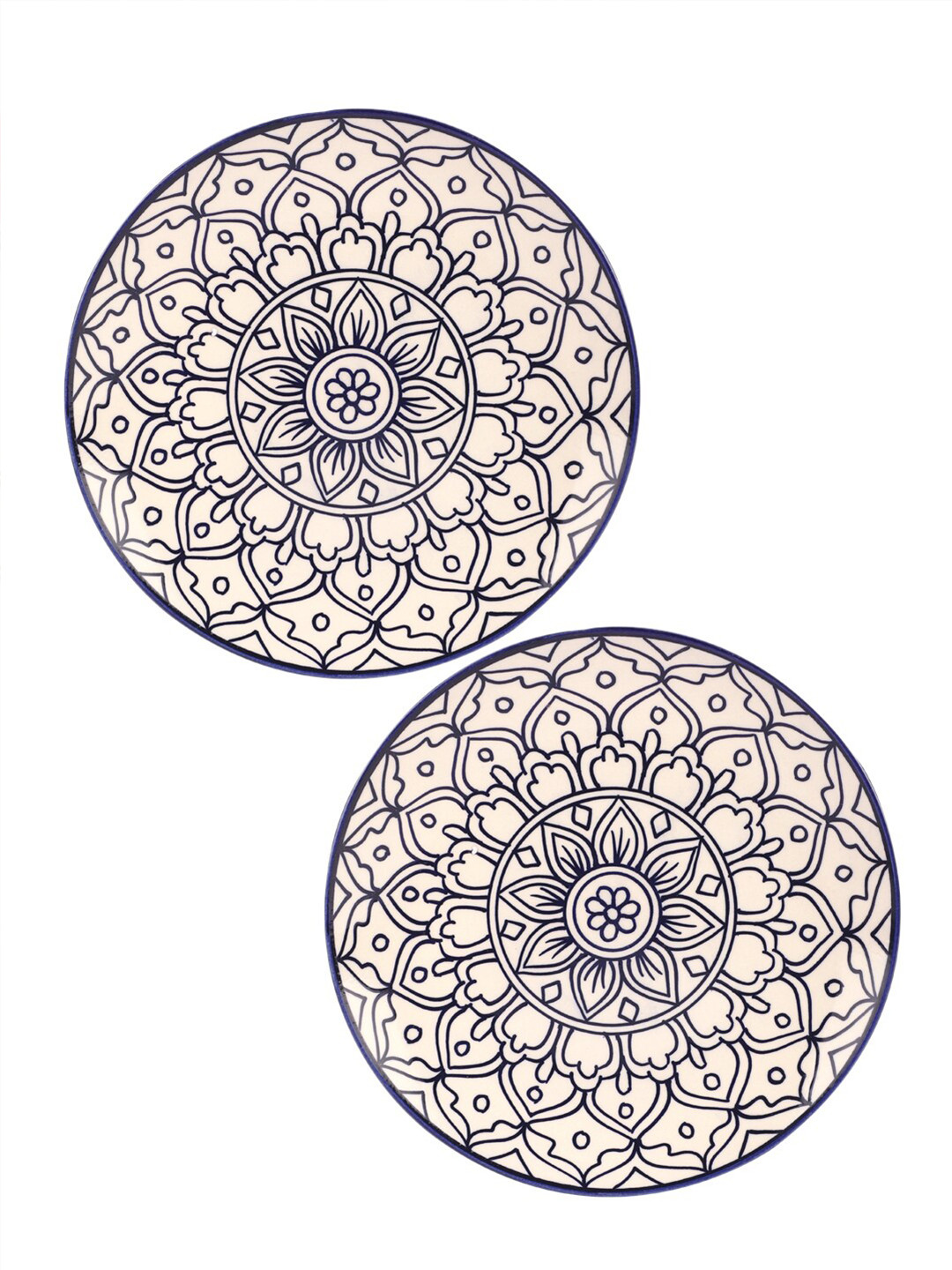 VarEesha Mehraab Off White & Blue 4 Pieces Printed Ceramic Glossy Plates