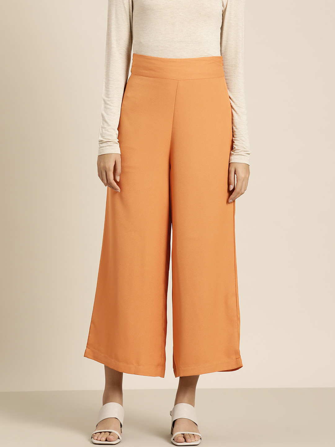 her by invictus Women Mid-Rise Flared Cropped Parallel Trousers