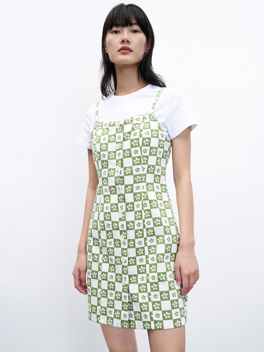 Urban Revivo Cotton 2-in-1 Floral Print Denim Dress