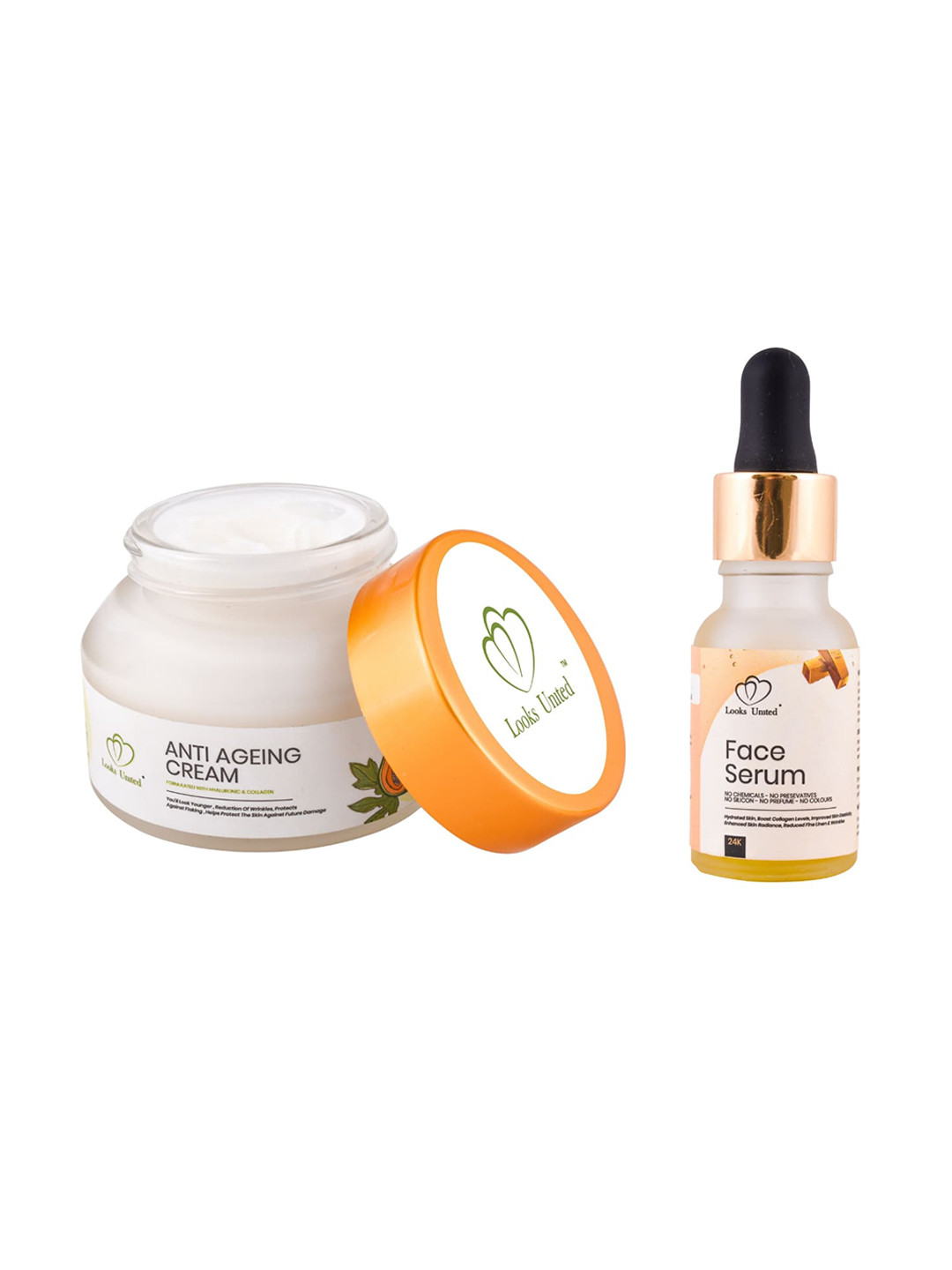 Looks United Set Of 2 Anti Ageing Cream & 24k Gold Face Serum Skin Care Gift Set