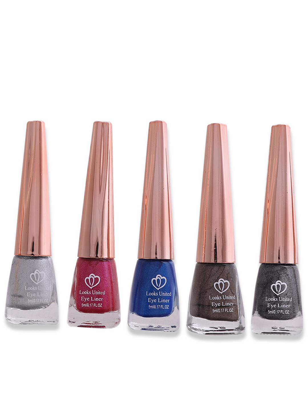 Looks United Set of 5 New Fashion Long Lasting Metallic Liquid Eyeliners - 5 ml each