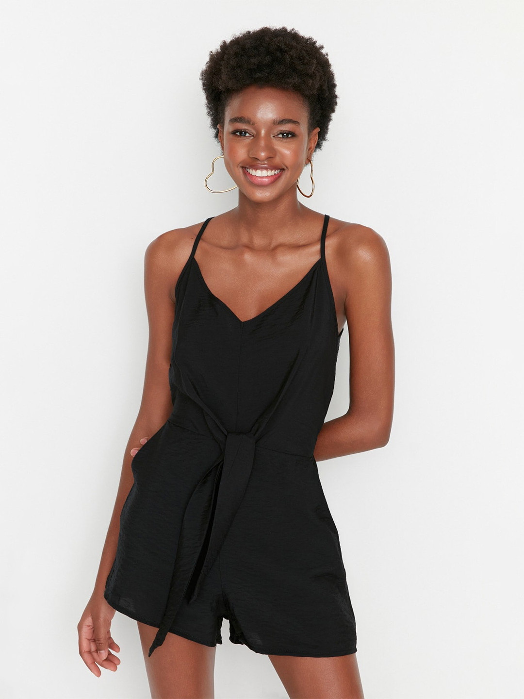Trendyol Shoulder Strap Waist Tie-Up Basic Jumpsuit