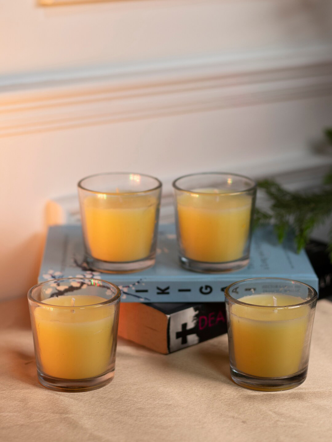 Dhrohar Arabian Mystique 4Pcs 1 Wick Coffee Ivory Solid Geometric Regular Jar Candles