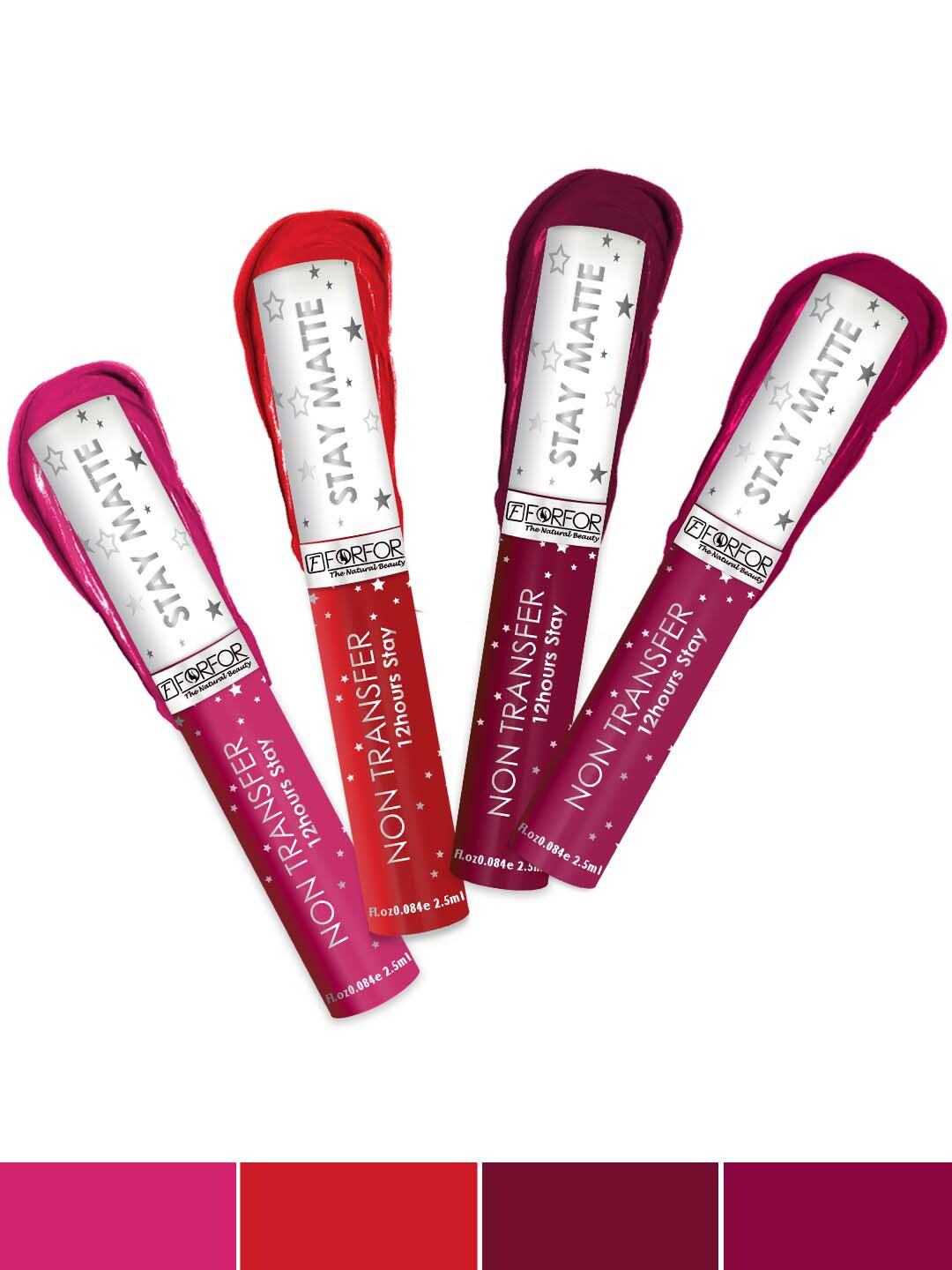 FORFOR Set Of 4 Stay Matte Waterproof Non Transfer Liquid Lipstick - 2.5ml Each