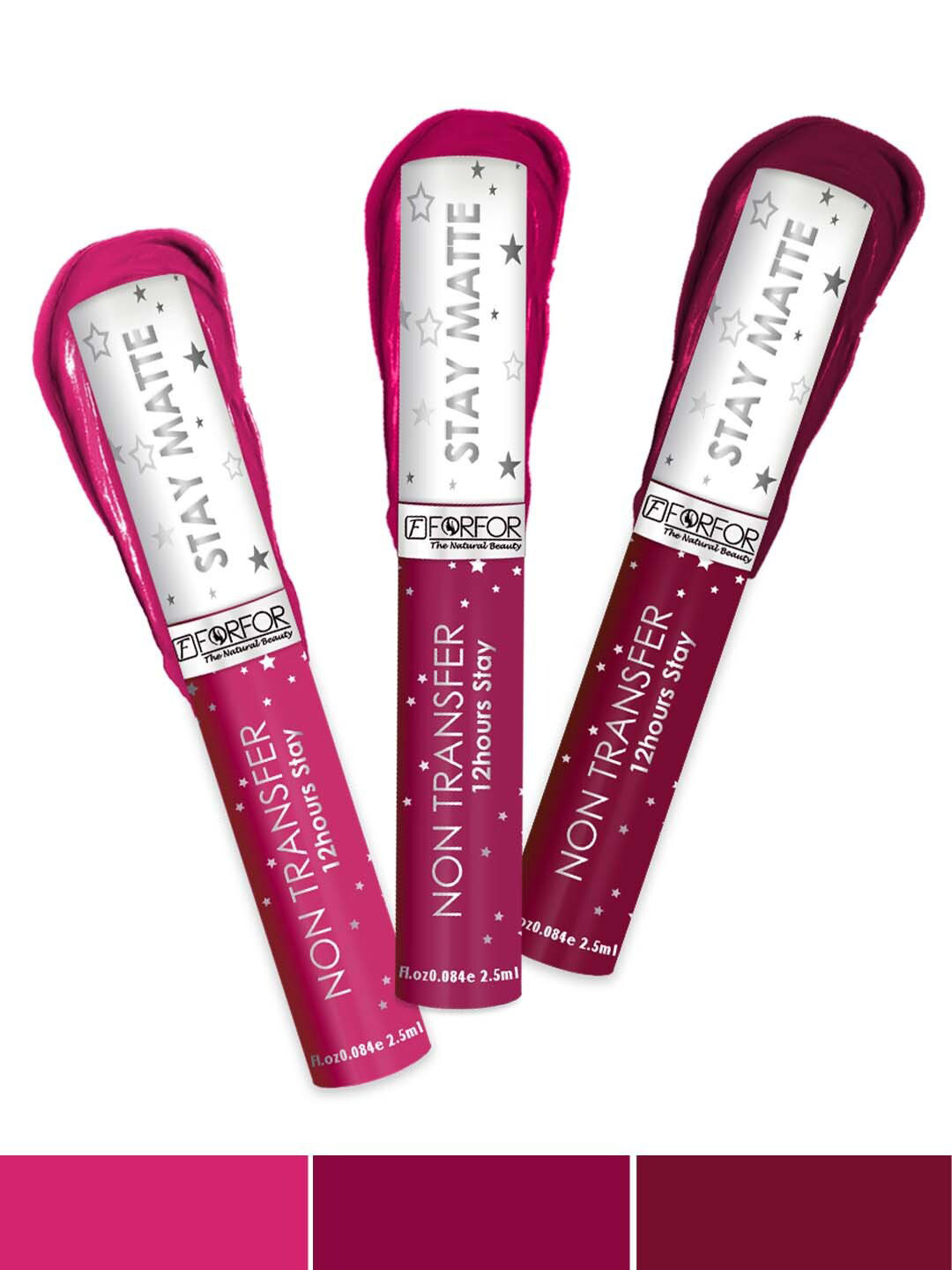 FORFOR Set Of 3 Stay Matte Waterproof Non Transfer Liquid Lipstick - 2.5ml Each