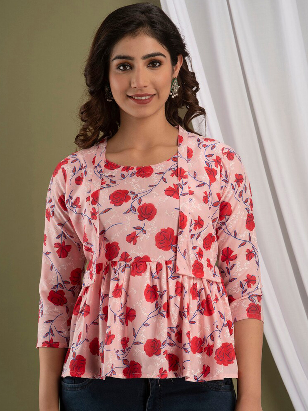 SURHI Floral Printed Layered Peplum Top