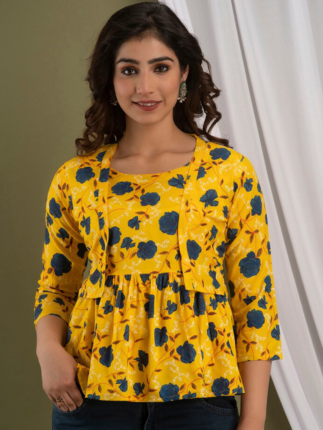SURHI Floral Printed Layered Peplum Top