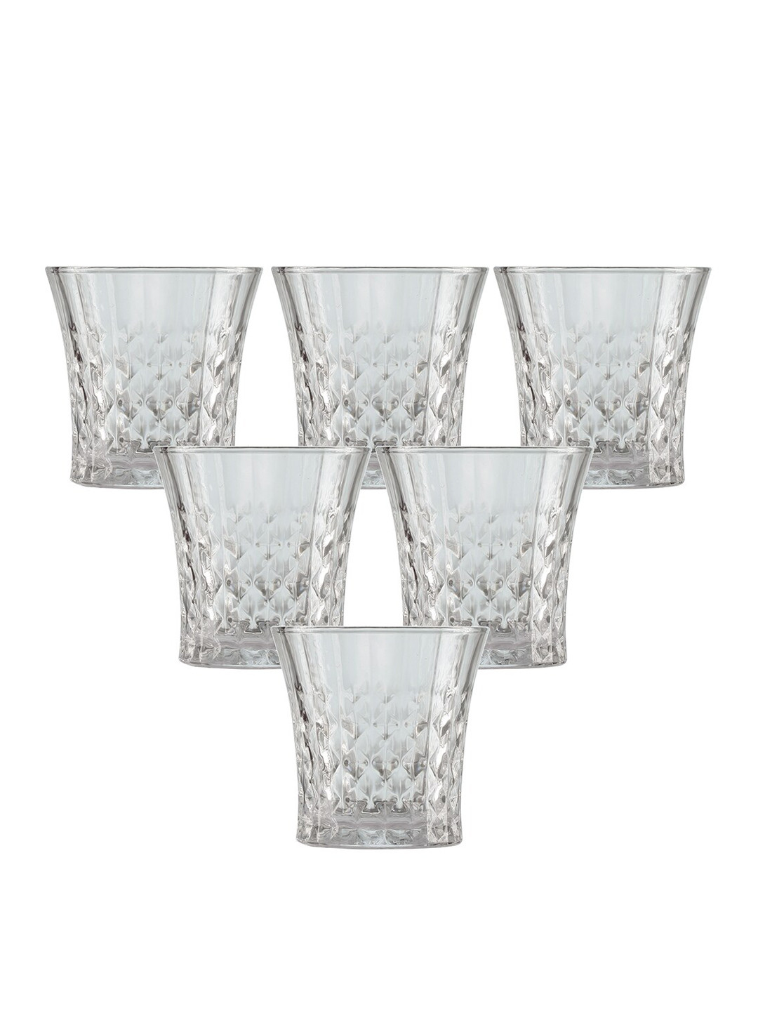 ceradeco Transparent 6 Pieces Textured Linear Shaped Whisky Glasses-300 ml Each