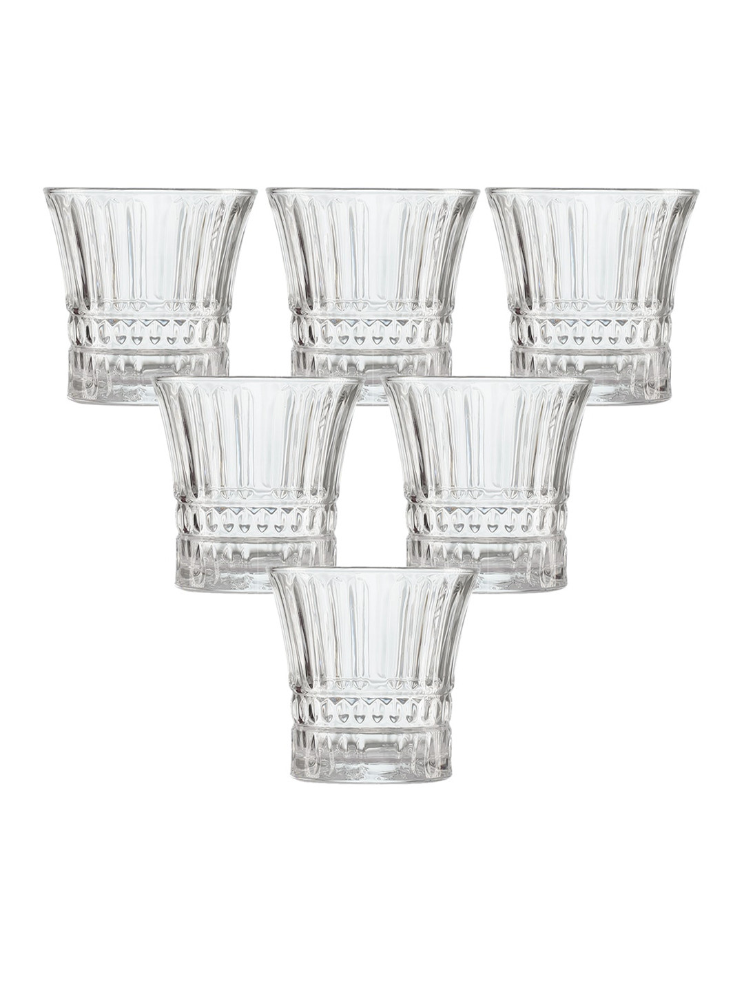 ceradeco Transparent 6 Pieces Textured Lady Diamond Shaped Whisky Glasses-300ml Each
