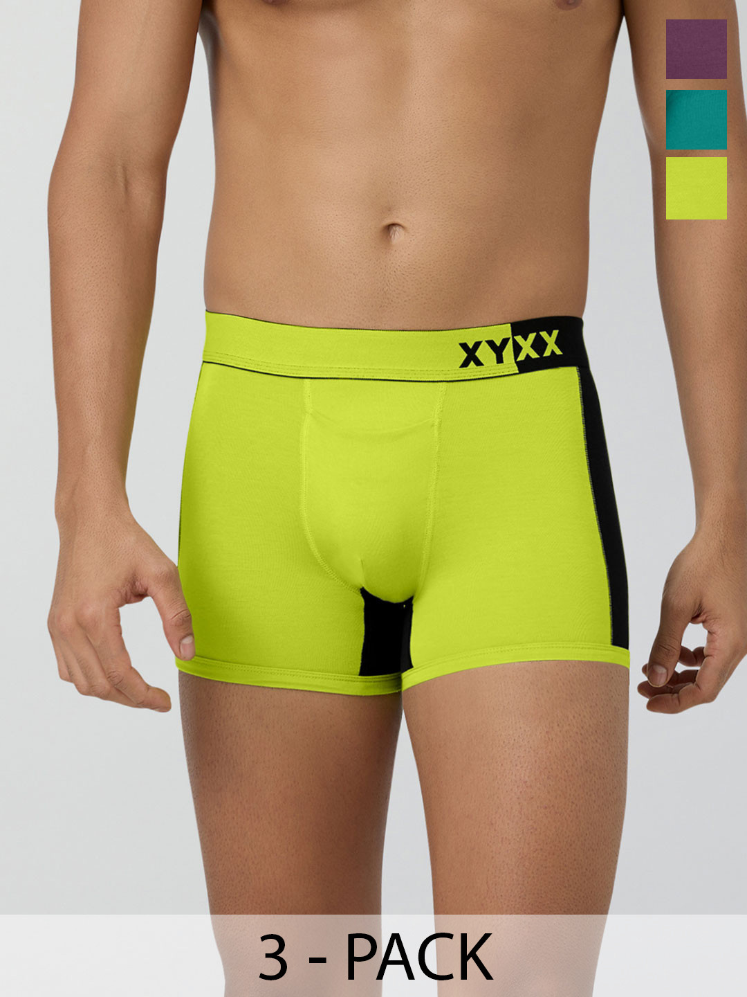 XYXX Men Pack of 3 Colourblocked Anti-Microbial Modal Light Weight Sweat Wicking Trunks