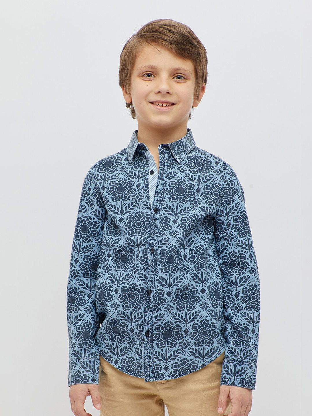 One Friday Boys Floral Printed Spread Collar Pure Cotton Casual Shirt