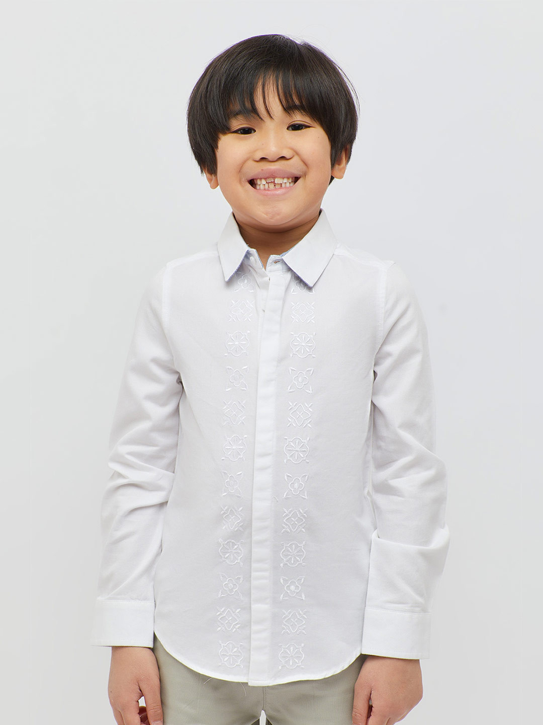 One Friday Boys Floral Embroidered Spread Collar Pure Cotton Casual Shirt