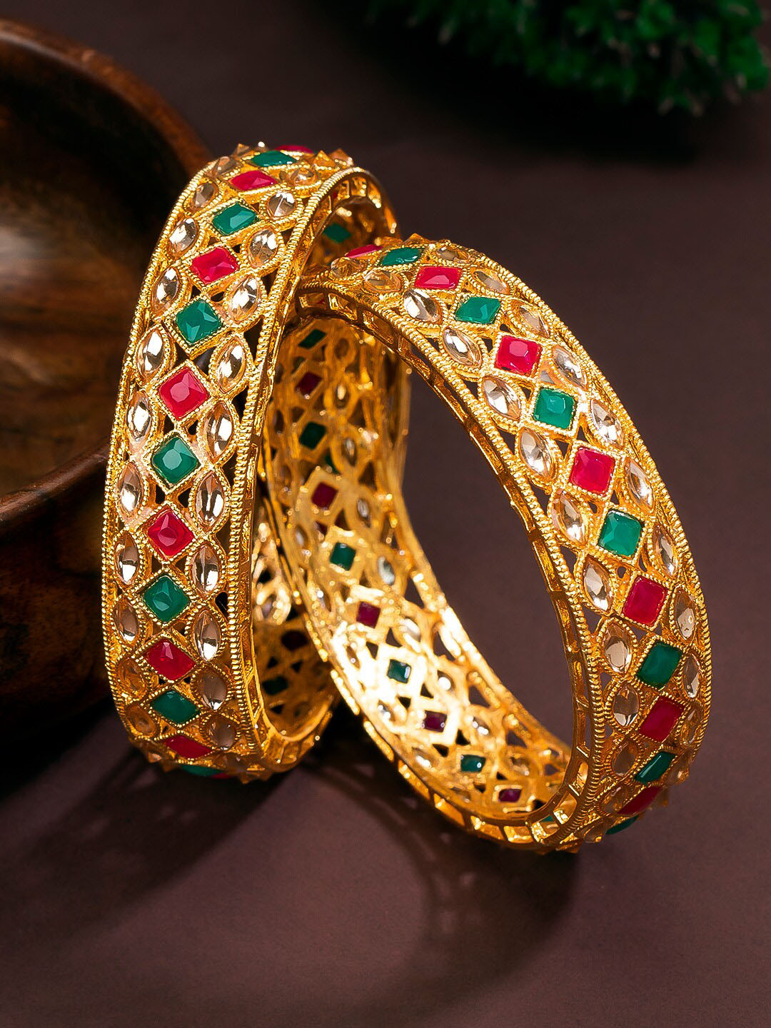 Sukkhi Set Of 2 Gold-Plated Kundan Bangles