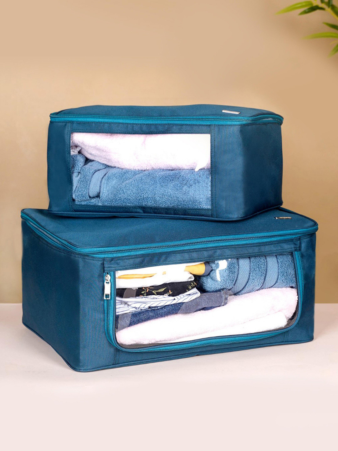 Nestasia 2 Pieces Teal-Blue Storage Bag For Clothes