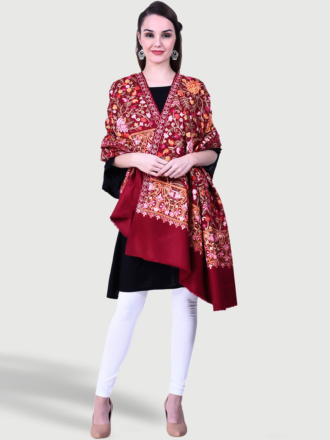 SWI Stylish Women Floral Motifs Embroidered Shawl