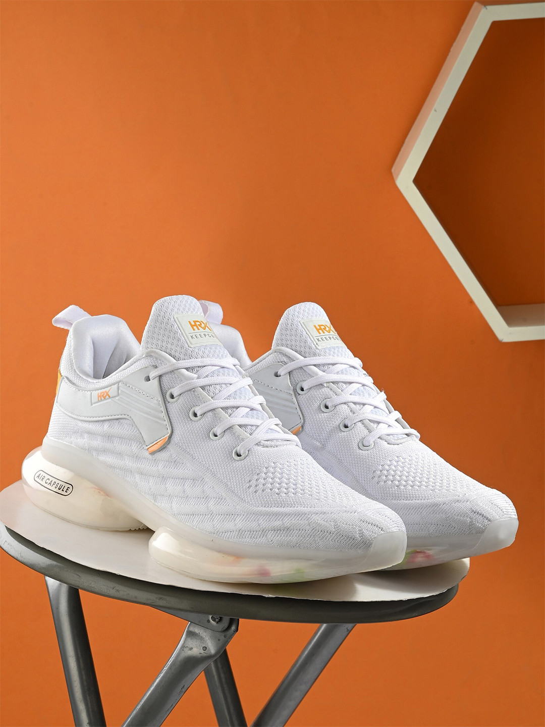 HRX by Hrithik Roshan Men White & Cream Coloured Mesh Non-Marking Walking Shoes