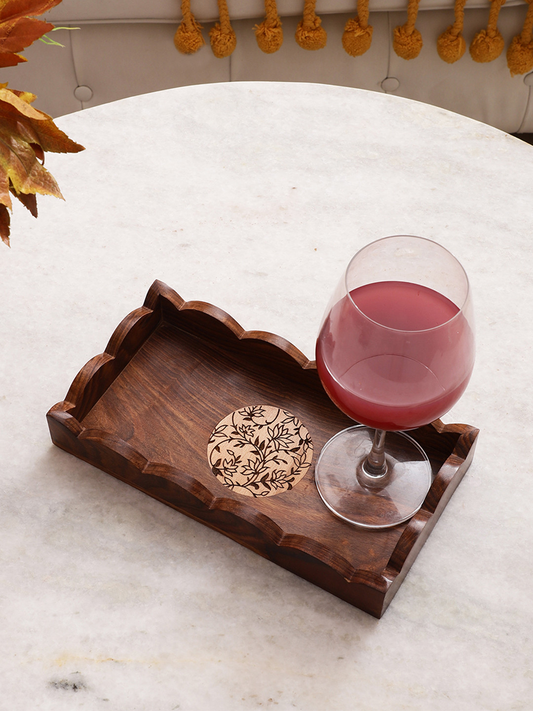 VarEesha Gul Brown & Golden Printed Wooden Tray