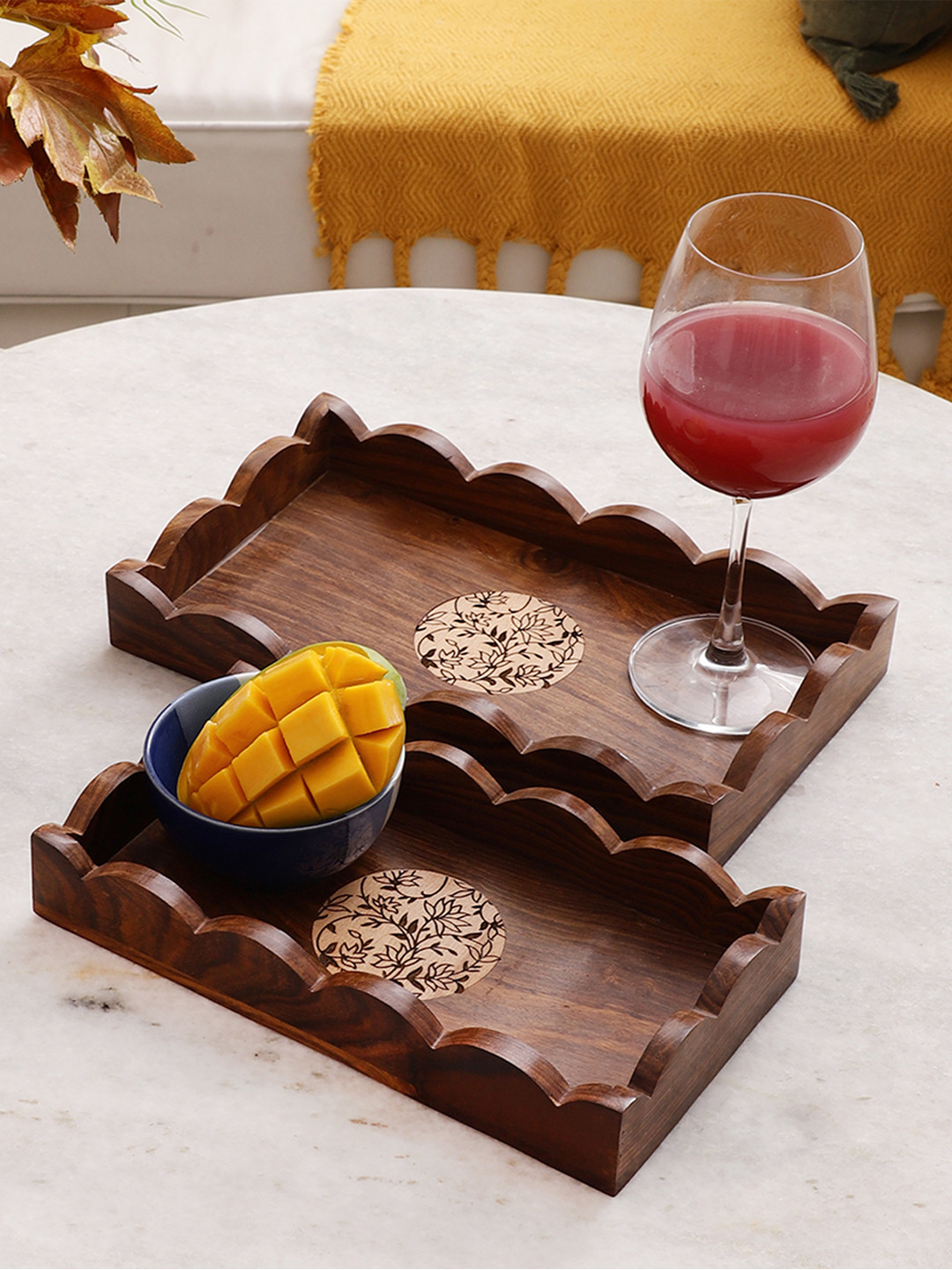 VarEesha Gul Brown 2 Pieces Printed Wooden Serving Tray