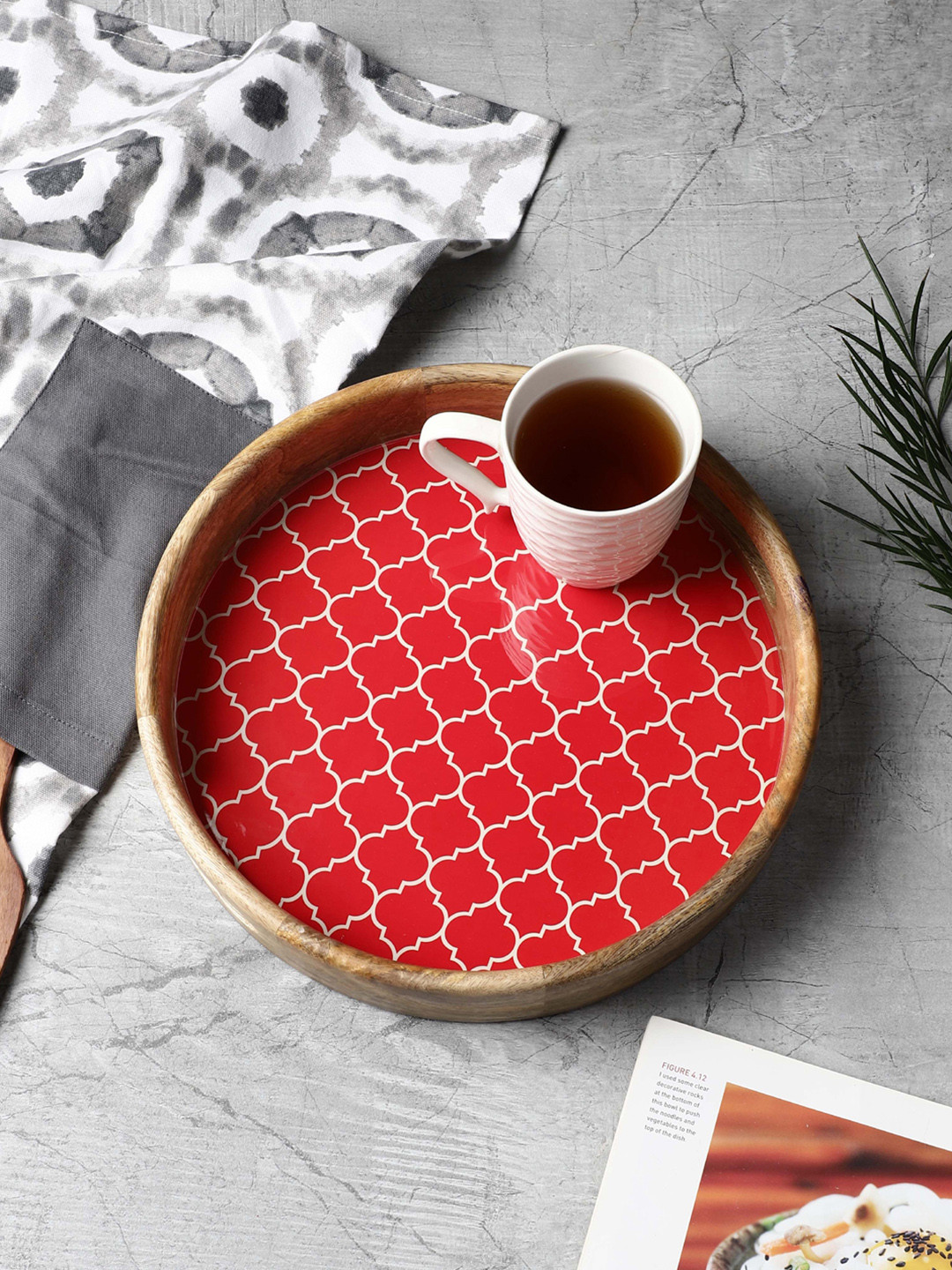 VarEesha Moroccan Red Printed Wooden Tray