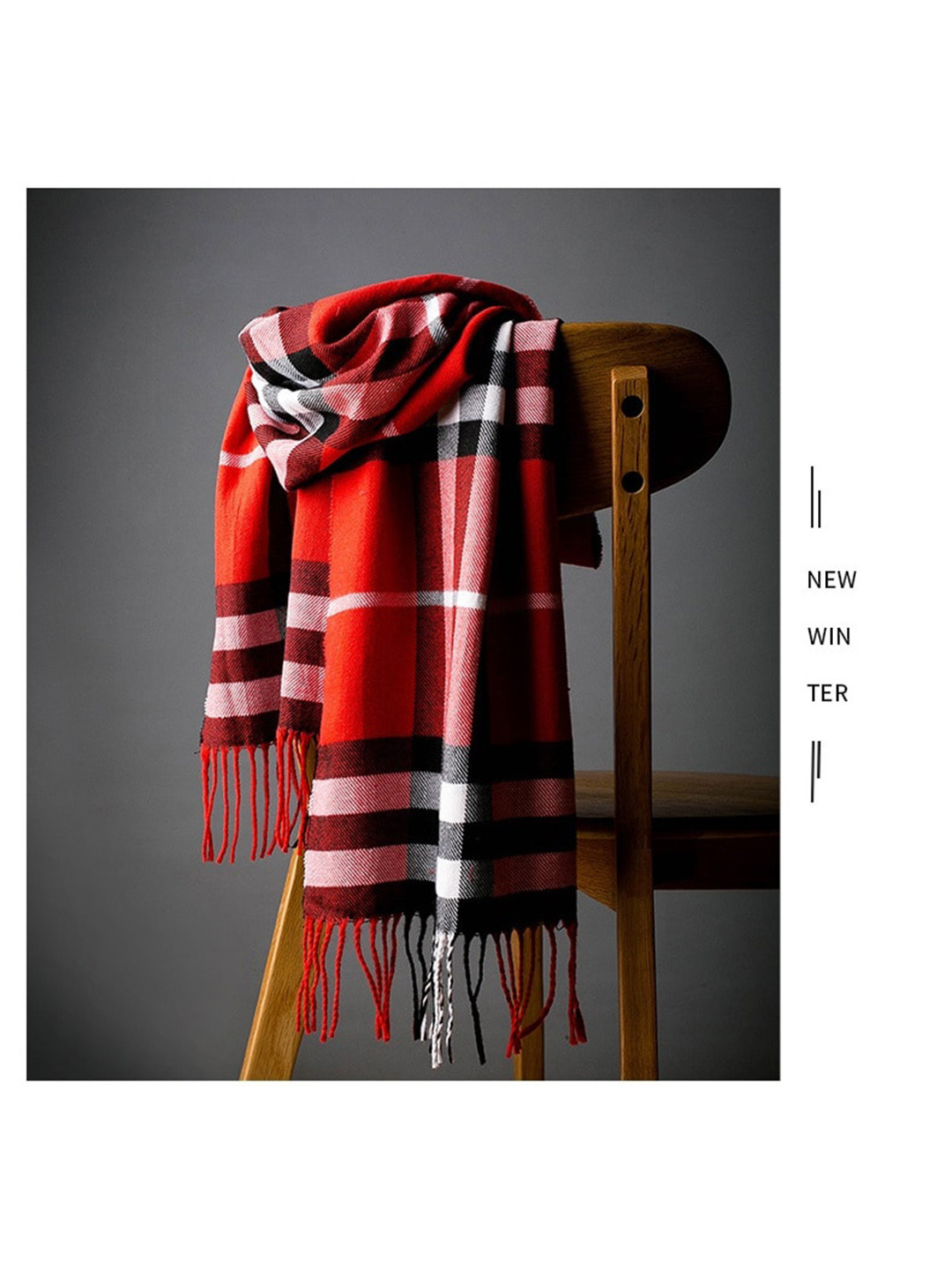Alexvyan Women Red Checked Woolen Soft Cashmere Winter Muffler
