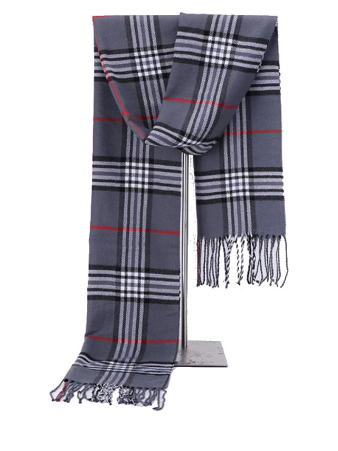 Alexvyan Women Grey Checked Woolen Cashmere Soft Winter Muffler