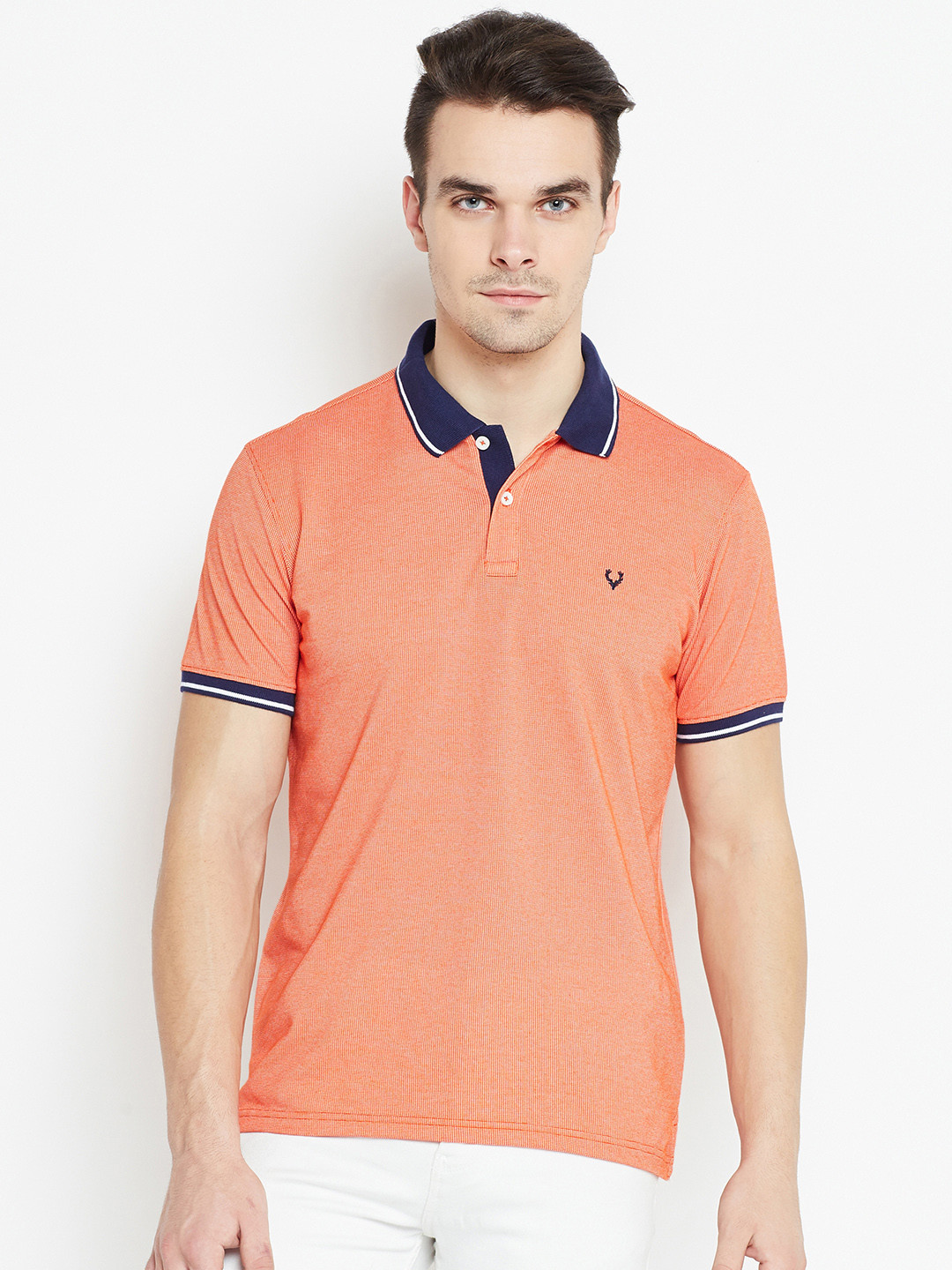 Buy Allen Solly Men Orange Solid Polo 