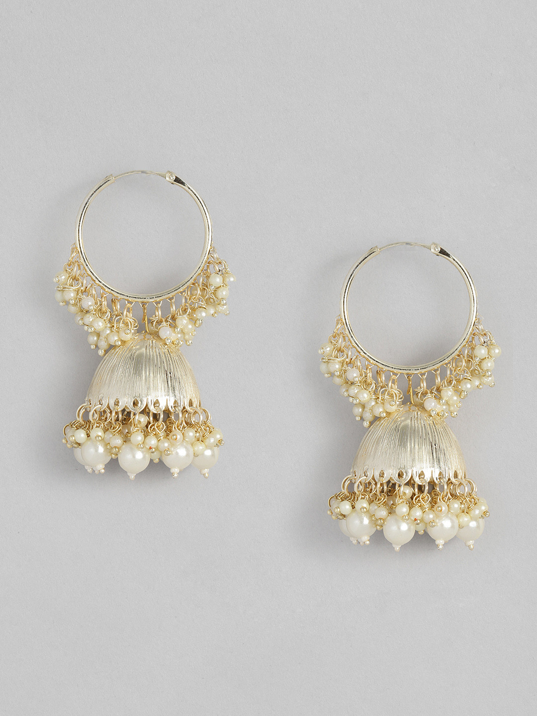 Peora White Gold-Plated Dome Shaped Jhumkas Earrings