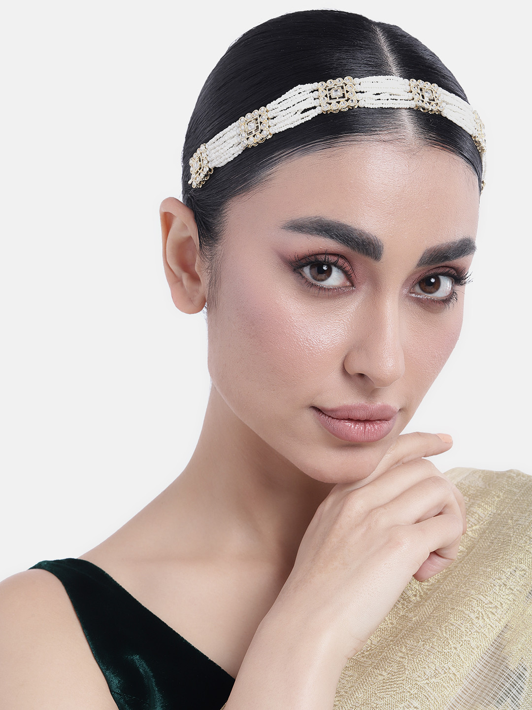 Peora Gold-Plated Kundan-Studded Sheeshphool Matha Patti