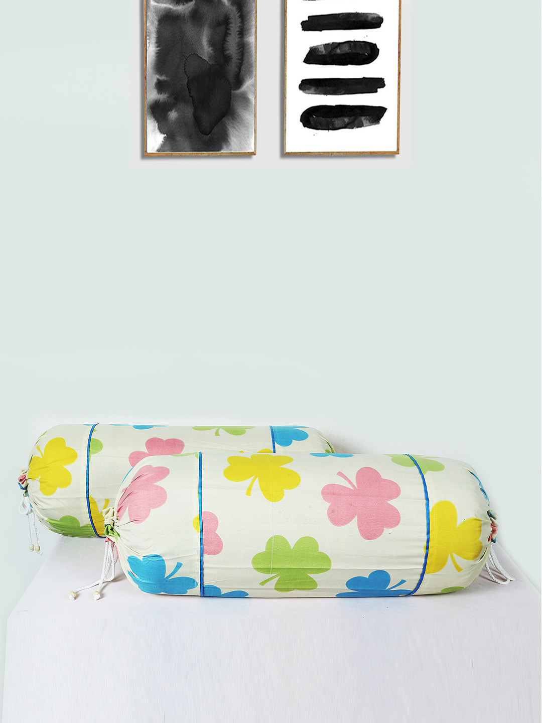 Kuber Industries Cream Colored 2 PC Printed Cotton Bolster Covers