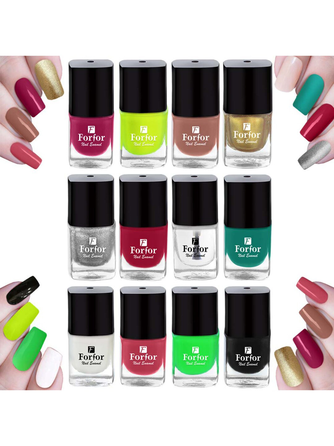 FORFOR Set of 12 Perfect Stay Fast Dry Glossy Gel Effect Nail Polish 5 ml each - Combo 2