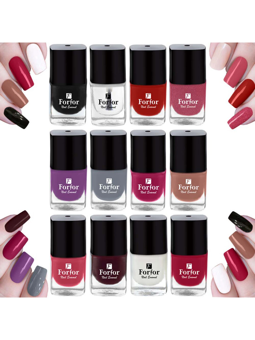 FORFOR Set of 12 Perfect Stay Fast Dry Glossy Gel Effect Nail Polish 5 ml each - Combo 7
