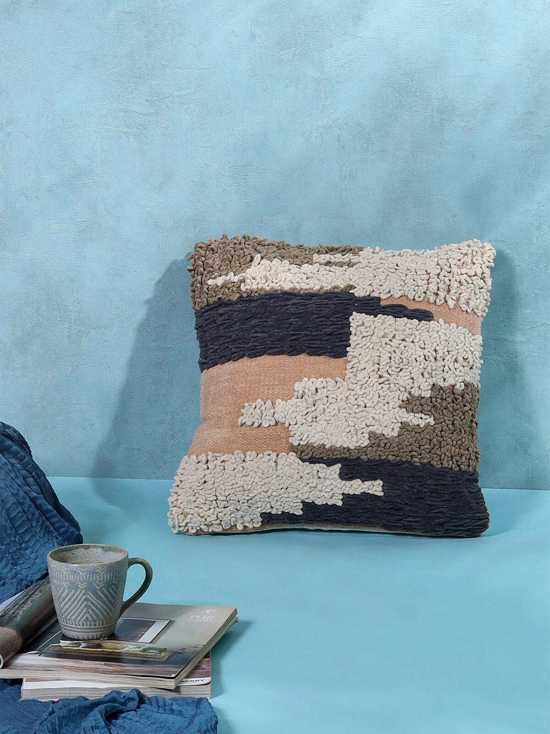 SANSKRUTIHOMES Pink Embroidered Cotton Lightweight Square Cushion Cover -18x18In