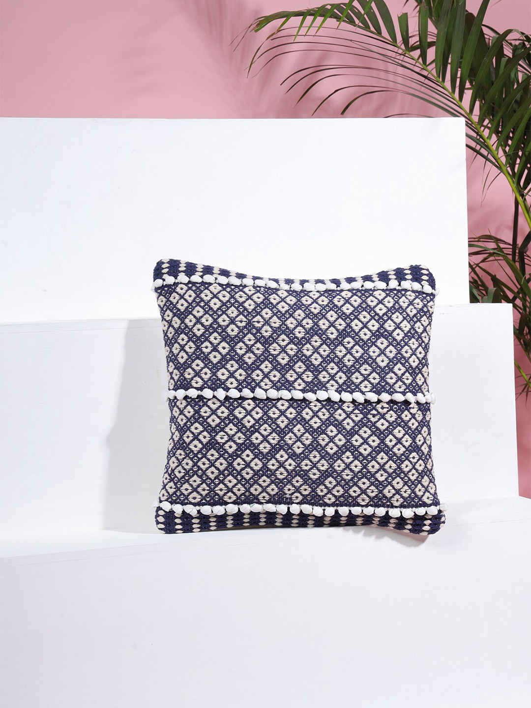 SANSKRUTIHOMES Blue & White Cotton Embroidered Square Cushion Covers