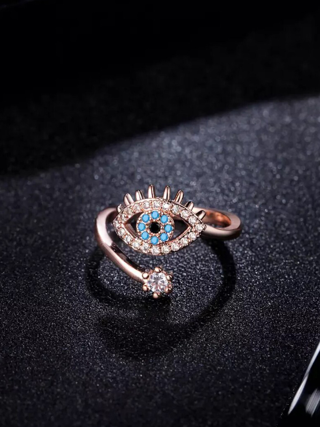 SALTY Stone-Studded Evil Eye Stainless Steel Finger Ring