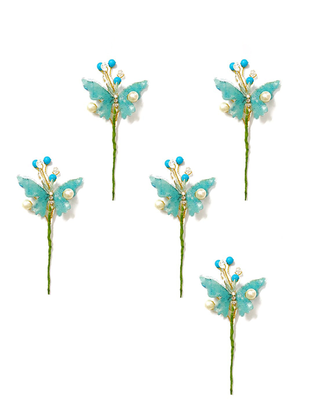 Hair Flare Women Set of 5 Artificial Butterfly With Shiny Pearl Bridal Hairstick