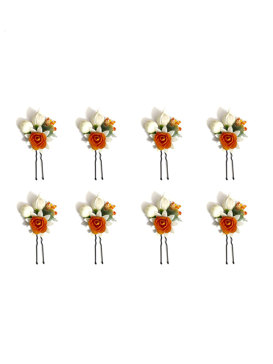 Hair Flare Set Of 8 Artificial Small Rose Flower With Mongra Bridal Hair Accessories