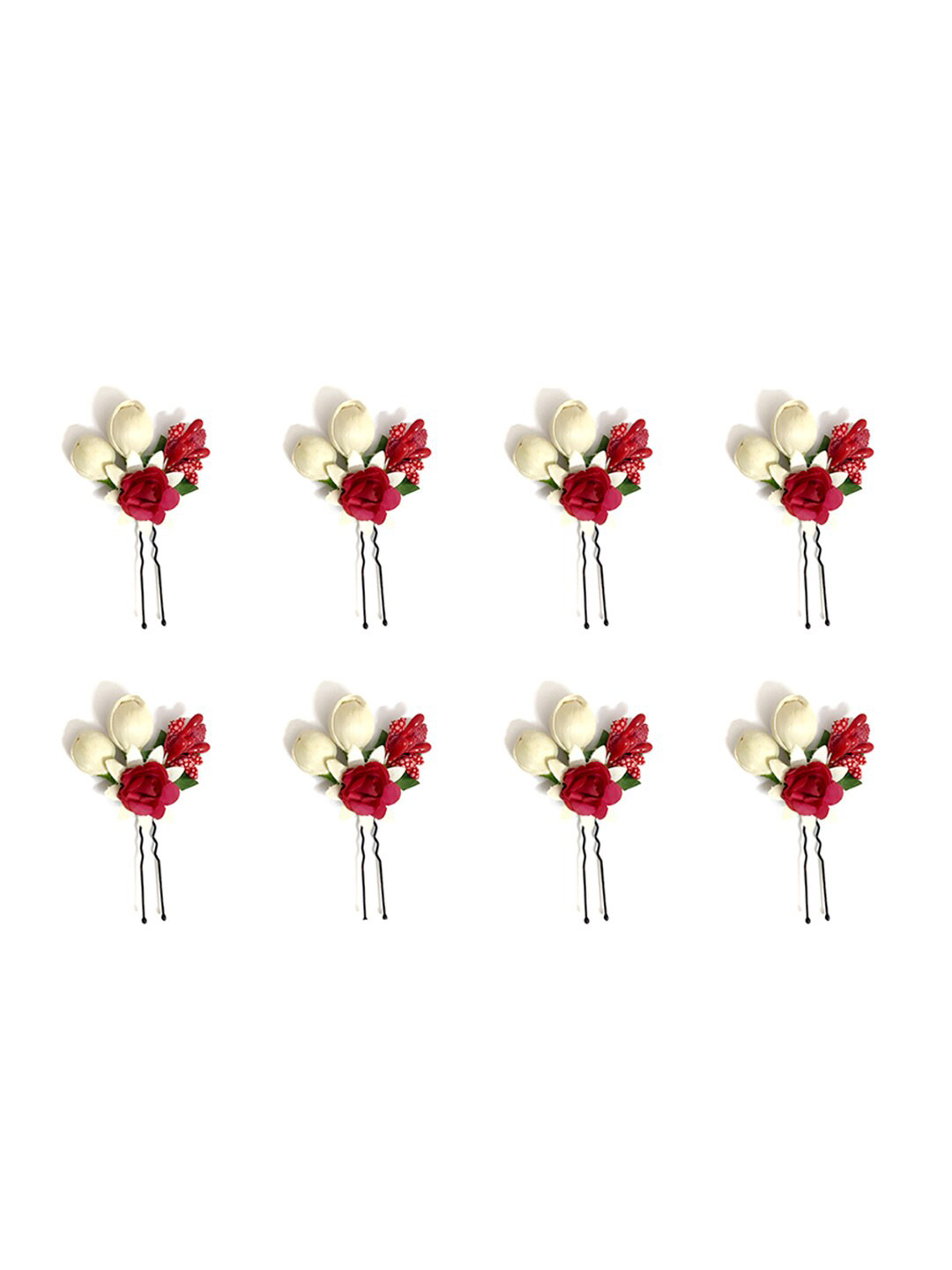Hair Flare Women Set of 8 Artificial Small Rose Flower With Mongra Bridal Hair Accessory