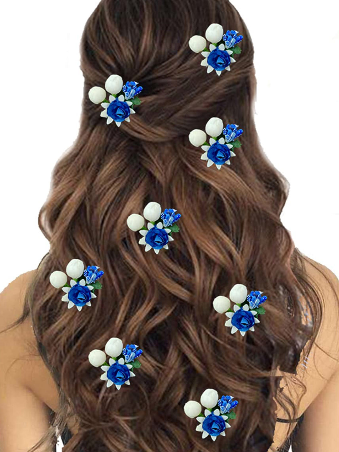 Hair Flare Women Pack Of 8 Artificial Rose Flower With Mongra Bridal Hair Accessories