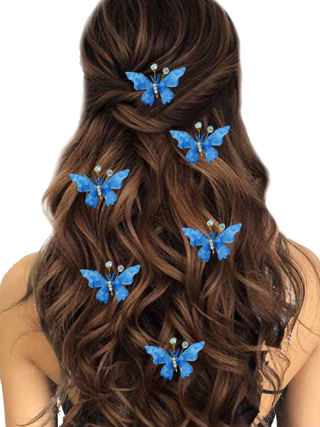Hair Flare Women Set of 6 Artificial Butterfly Design With Stone Flower Hair Accessory