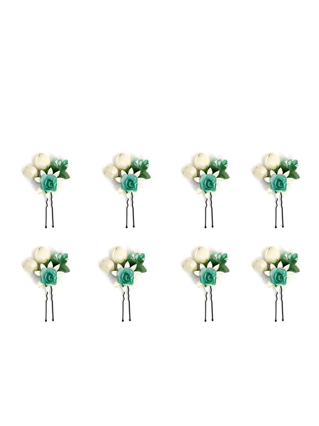 Hair Flare Women Set Of 8 Artificial Small Rose Flower With Mongra Bridal Hair Accessories