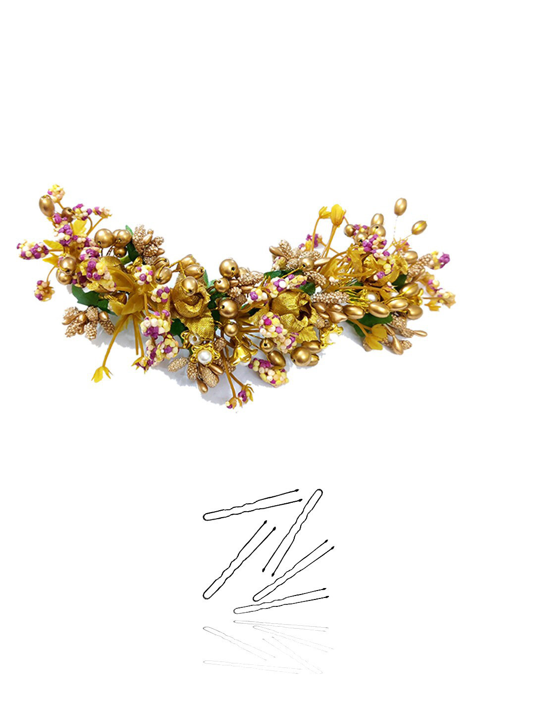 Hair Flare Women Floral Shaped Leaf & Pearl Design Hair Pin