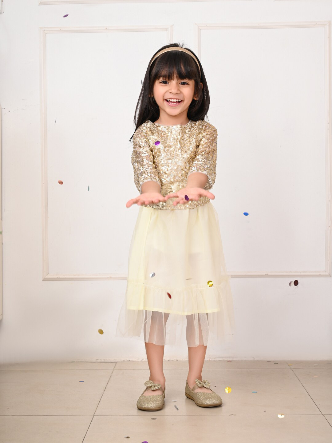 LilPicks Girls Embellished Top With Net Skirt