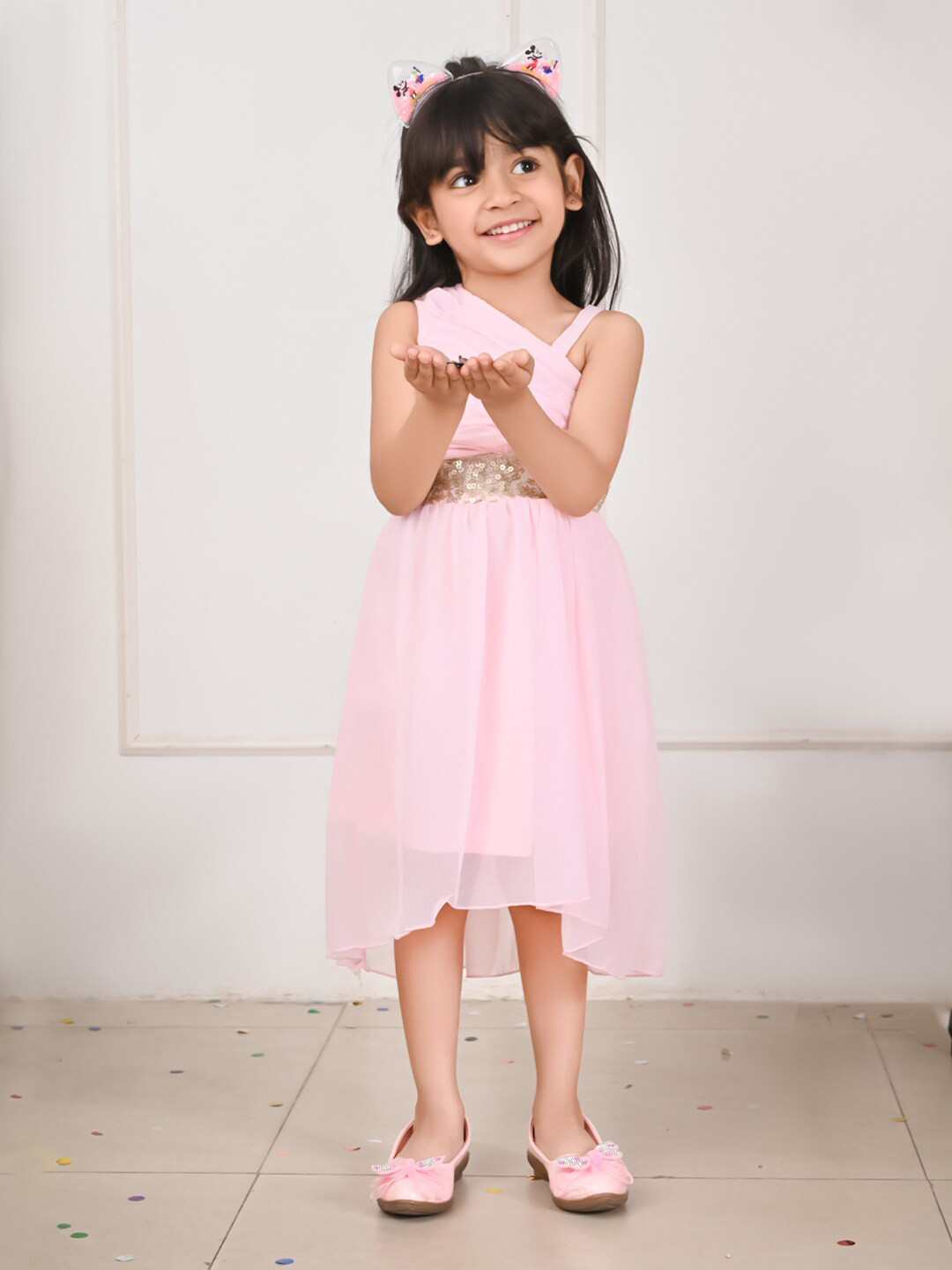 LilPicks Girls One Shoulder Party Fit & Flare Midi Dress