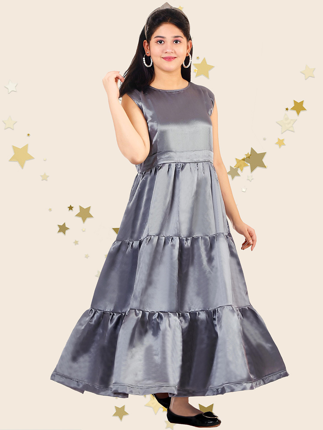 KAARIGARI Sleeveless Satin Maxi Dress With Jacket