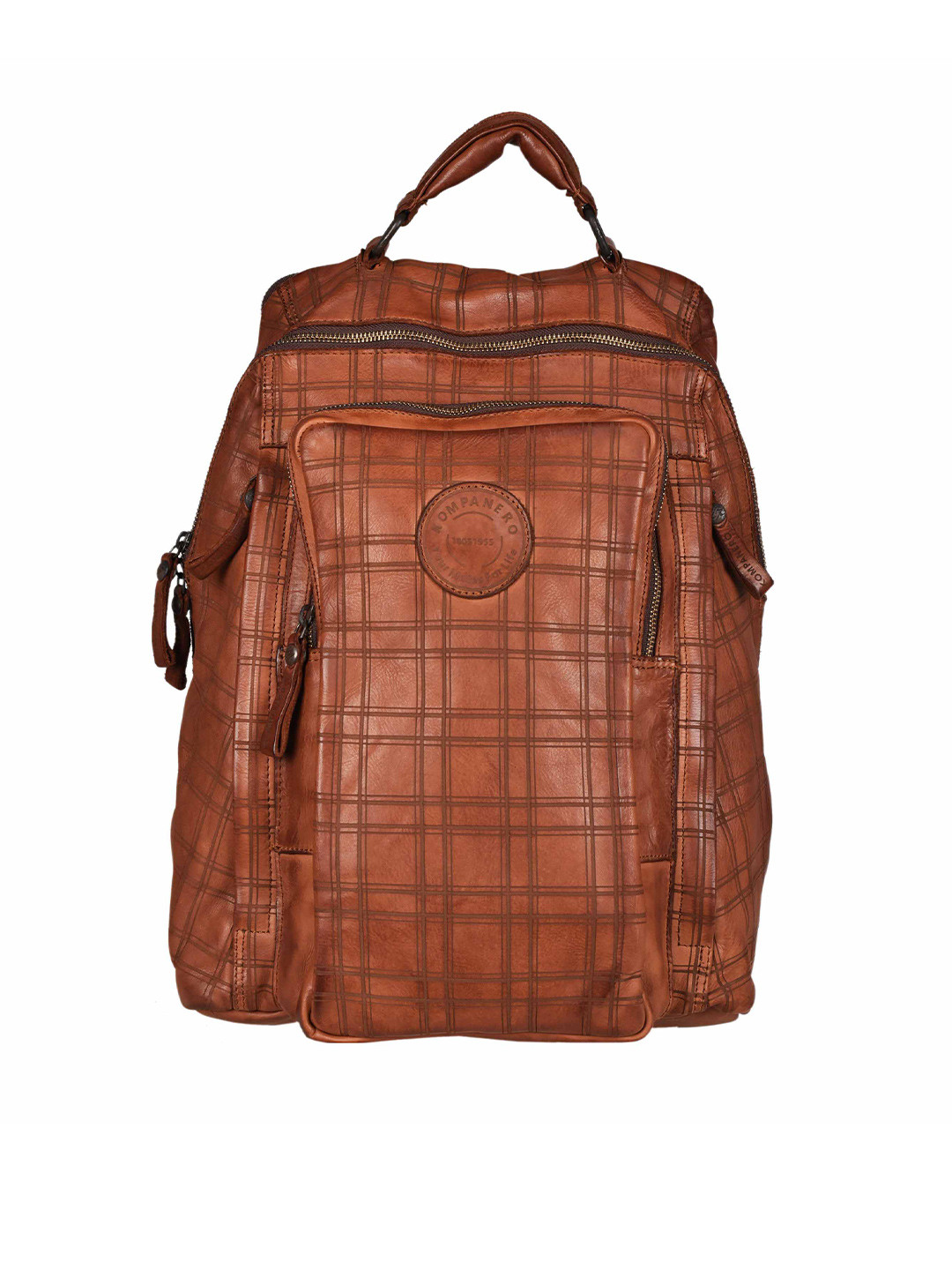 KOMPANERO Checked Leather Backpack