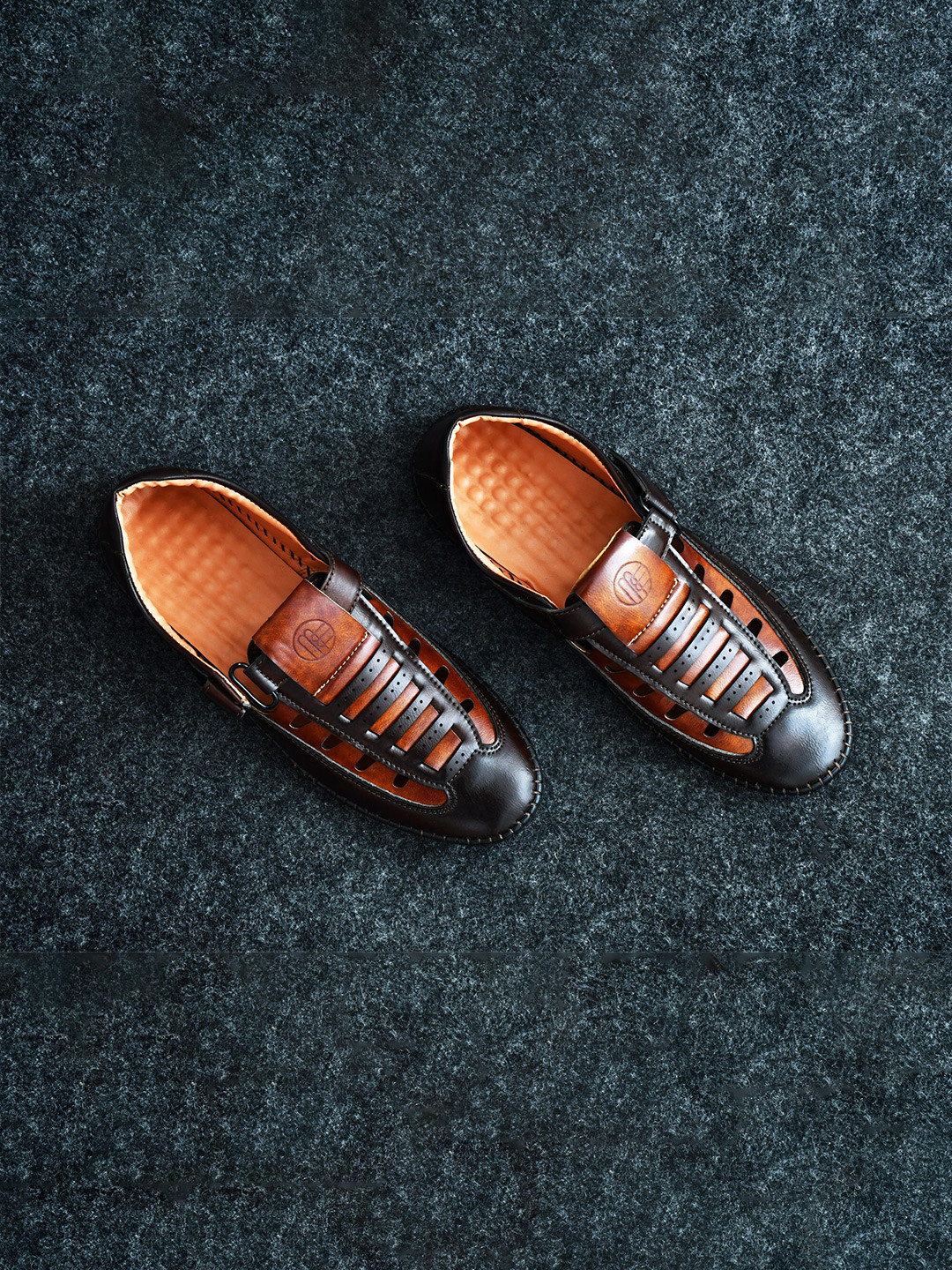 FOXYFOOT Men Textured Velcro Closure Fisherman Sandals With Laser Cuts