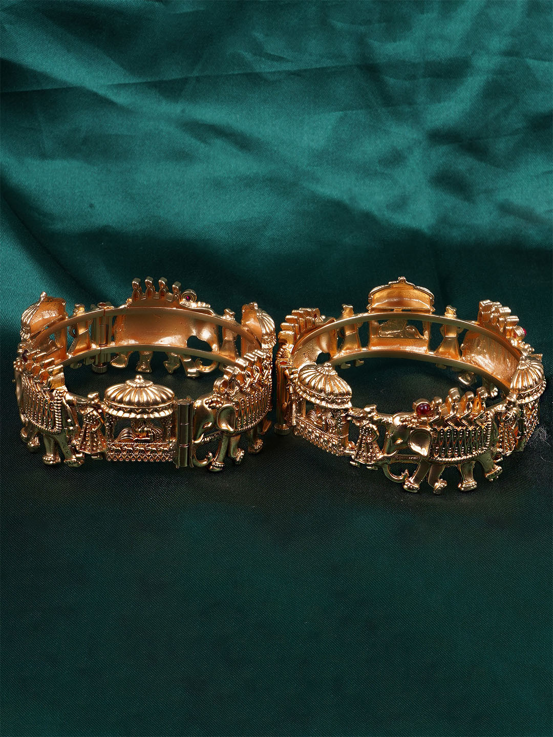 Adwitiya Collection Set of 2 Gold-Plated Elephant & Doli Temple Bangles